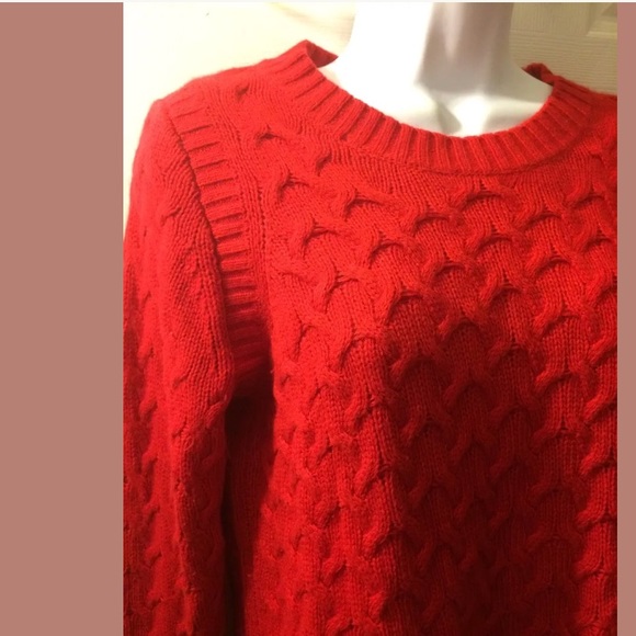 J. CREW Red Honeycomb Sweater Cable Knit Wool Blends Classic Poppy Pullover - Picture 5 of 8